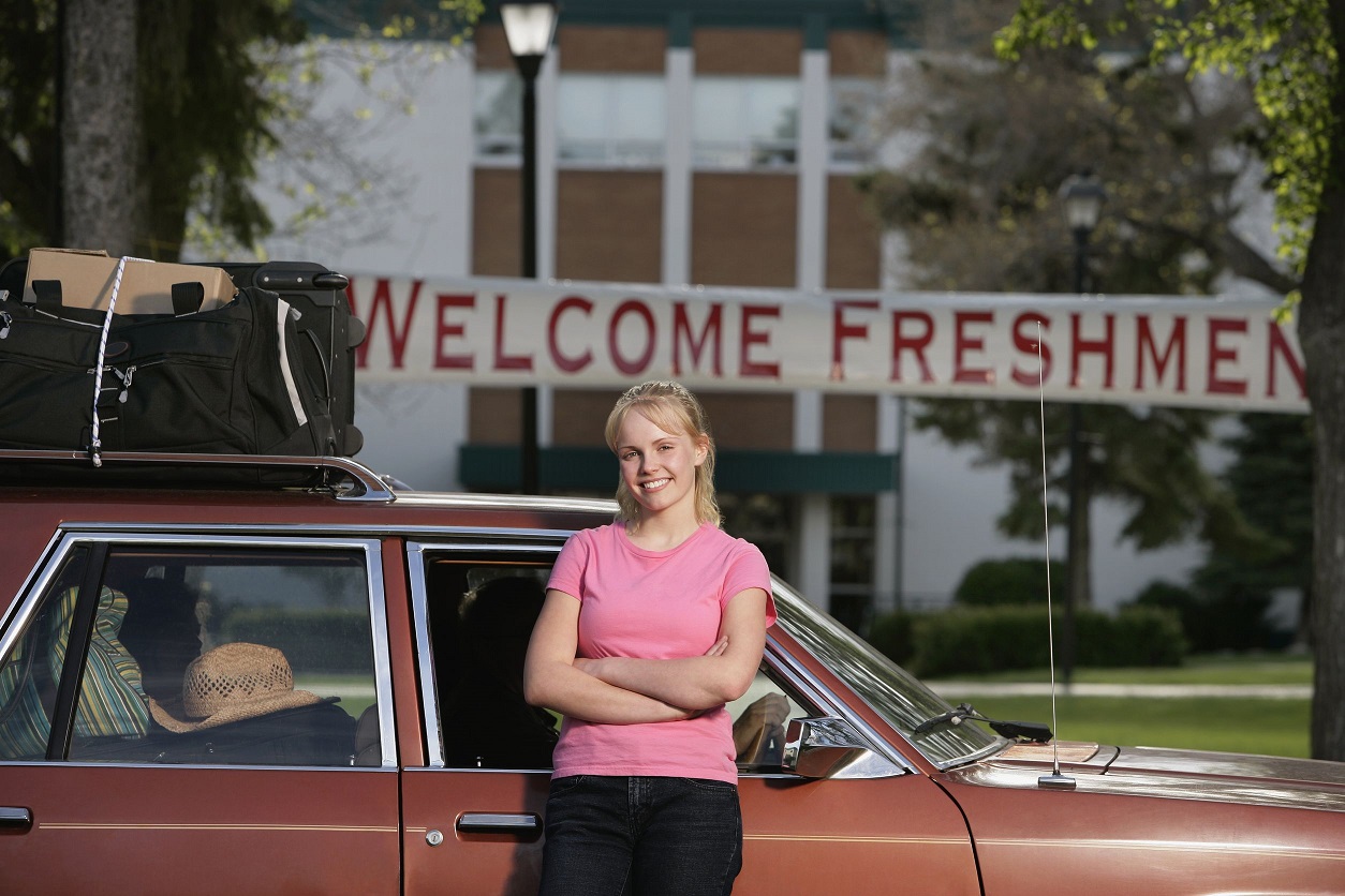 woman arriving at freshman year of college