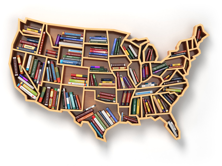 book shelf as map of usa (seek scholarship illustration)