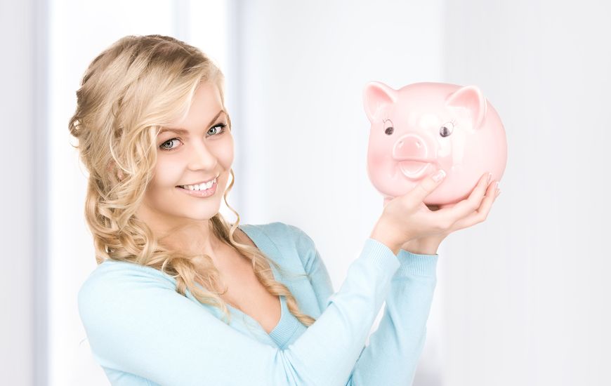 picture of lovely woman with piggy bank concept for College Budget