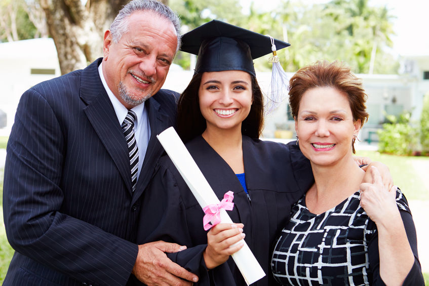 hispanic student and parents celebrate graduation concept for Hispanic Scholarship Fund