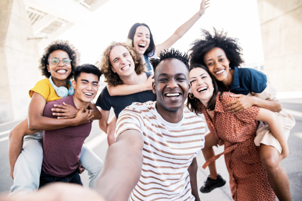 College students taking selfie