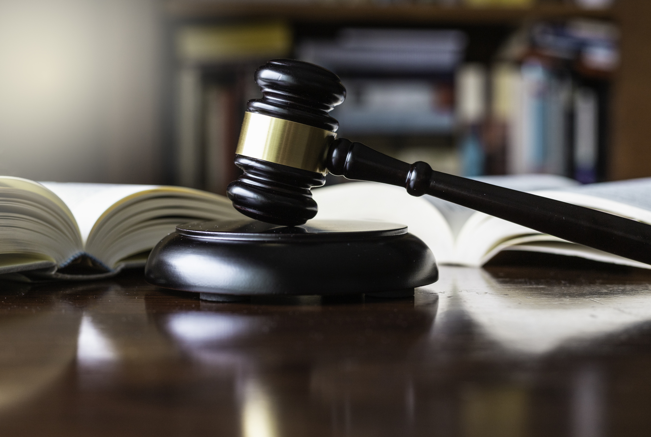 Judge's gavel and wooden block used in trials 