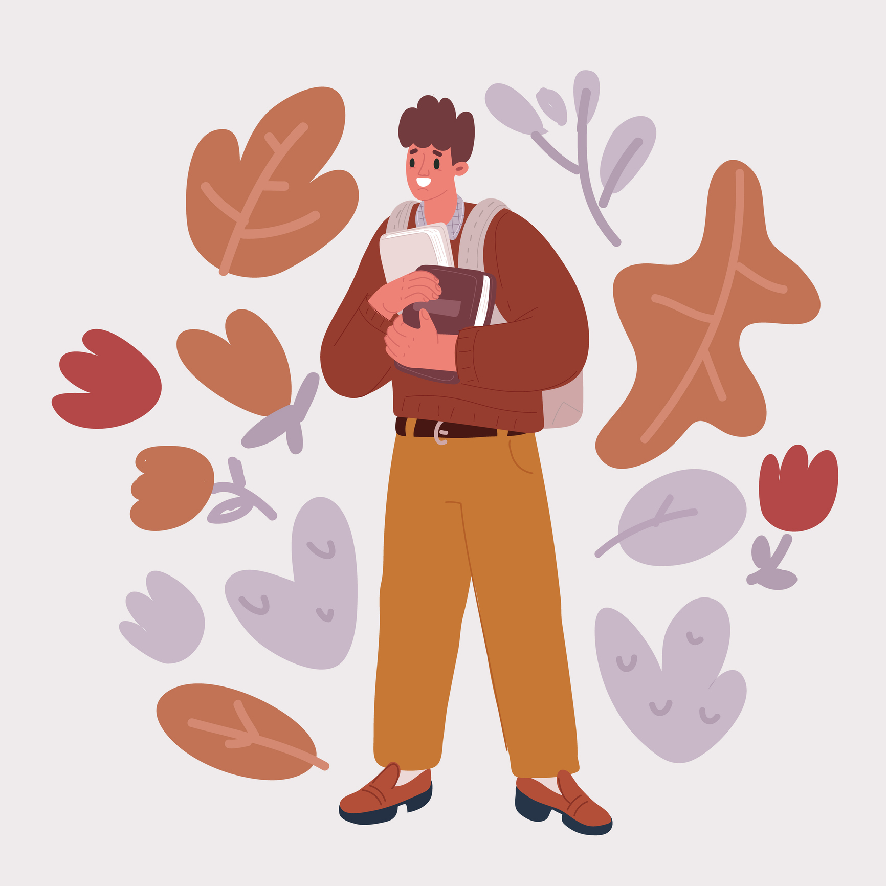 Vector illustration of Smiling young male student holding book standing in university