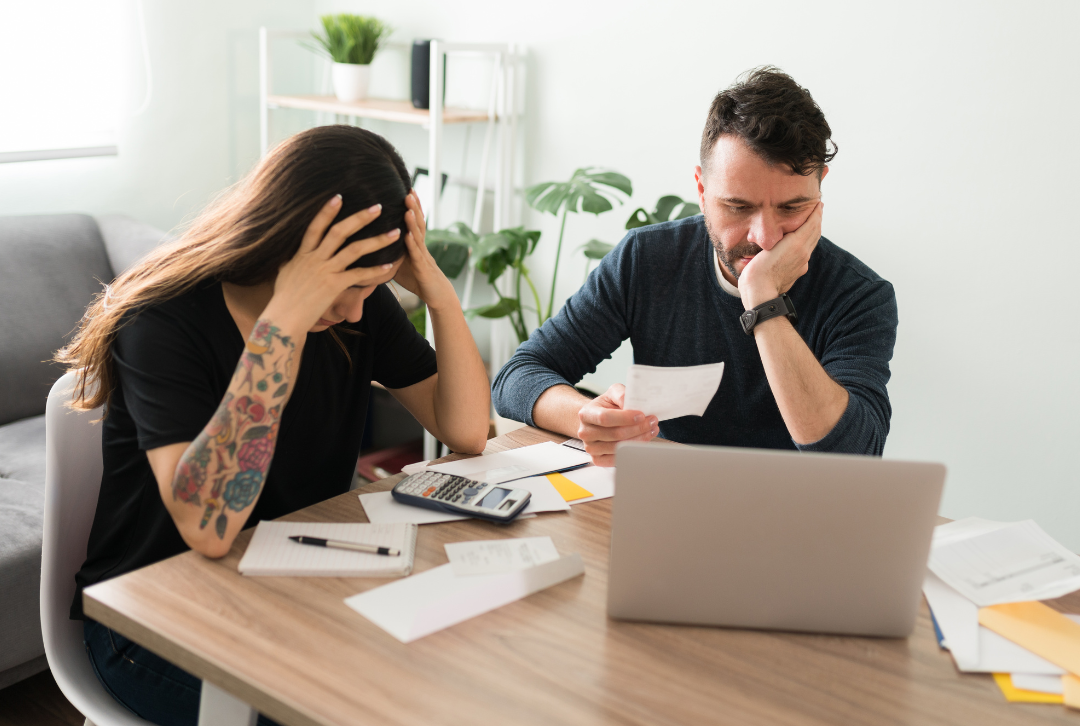 Stressed student and parent worried about money
