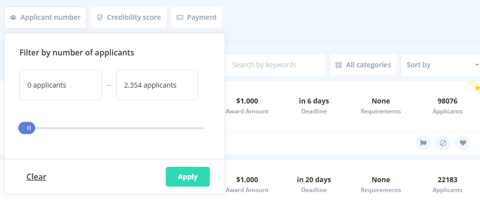 number of applicants