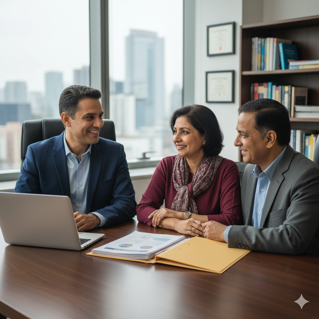 parents meeting with financial advisor