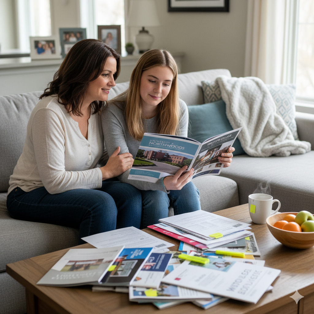 mom and teen daughter college planning