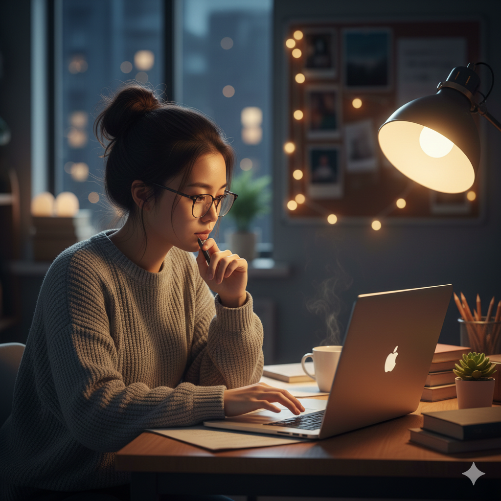 Student working on her application