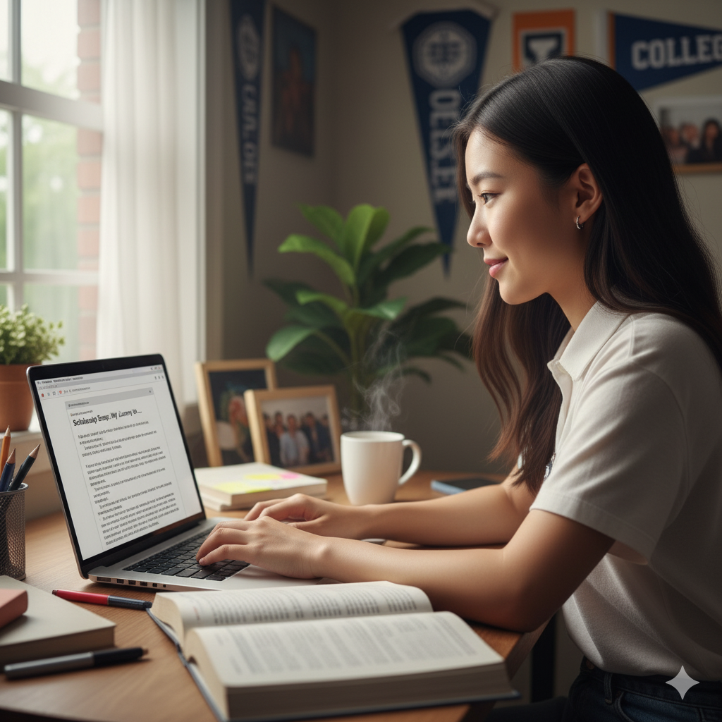 Motivated student working on an essay