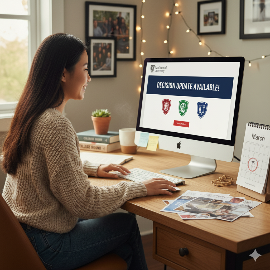 student looking at her portals - post-application checklist