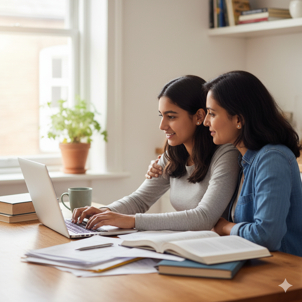 Mom and daughter applying for scholarships