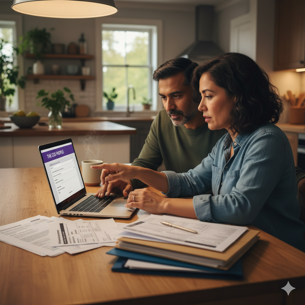 Parents completing the CSS Profile on a laptop