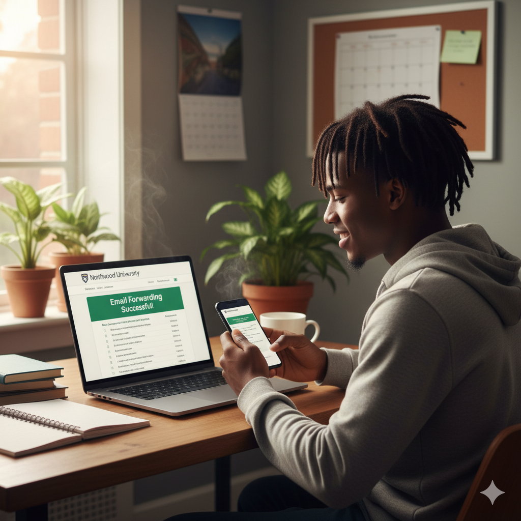 student setting up college email accounts - post-application checklist