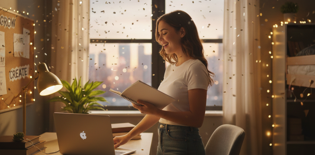student thinking about her New Year's goals