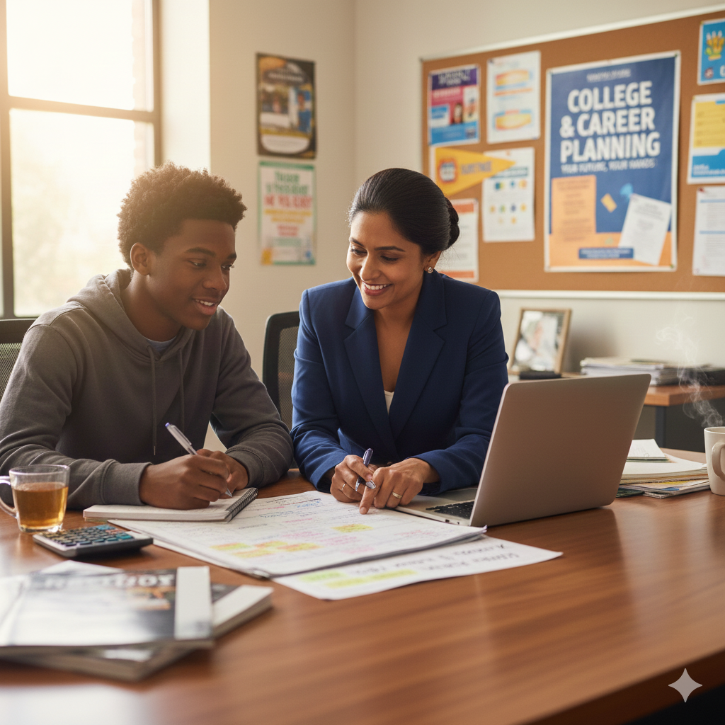 student meeting with financial aid advisor because family can't help pay for college