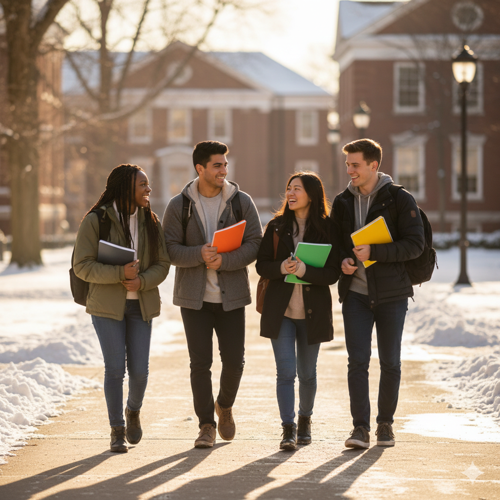 students walking on college campus