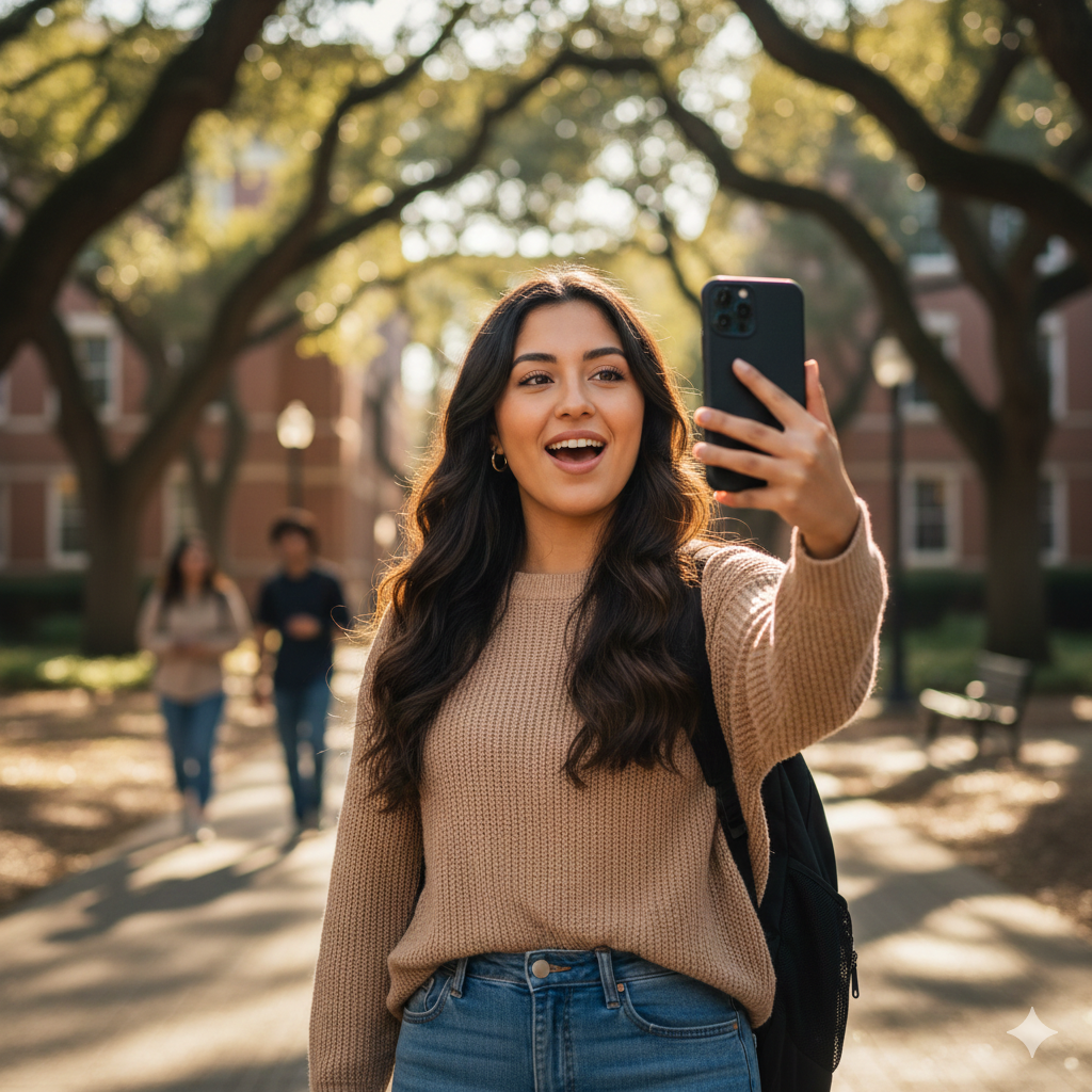 student shooting a selfie video