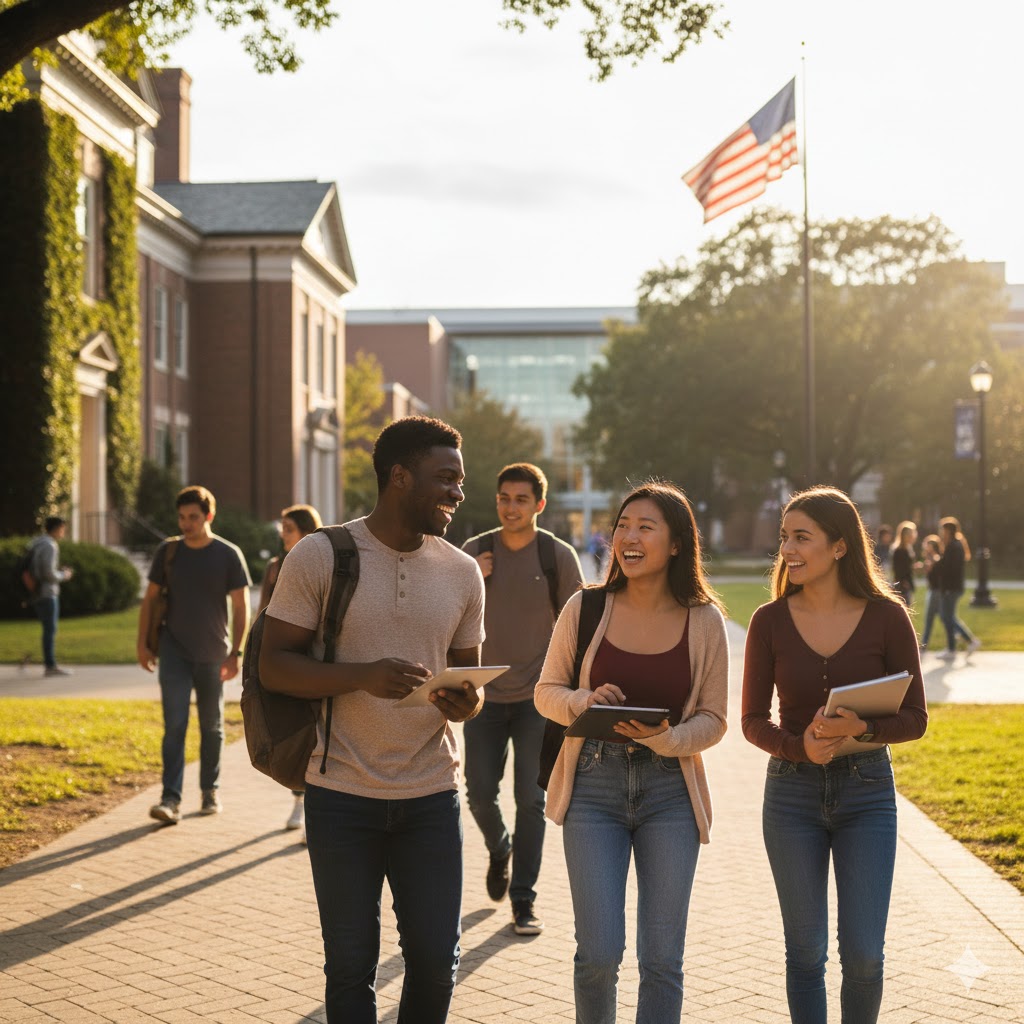 students walking on community college campus