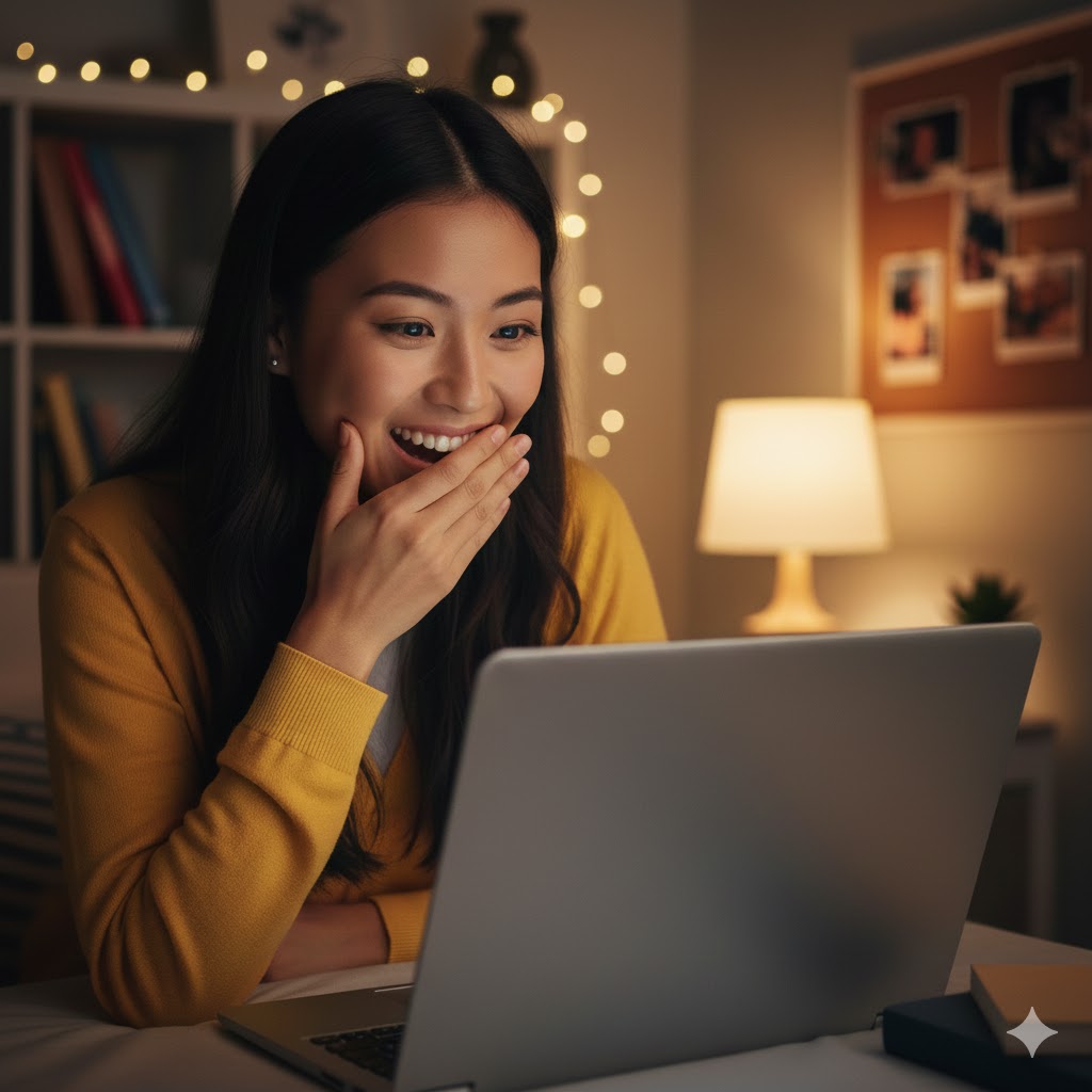 student excited to find out she got accepted - admission decision