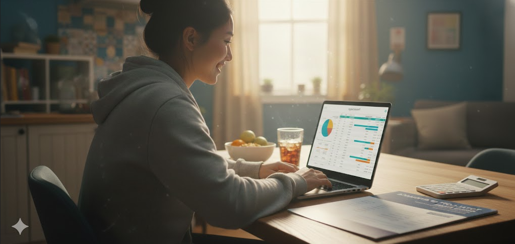 student working on her budget