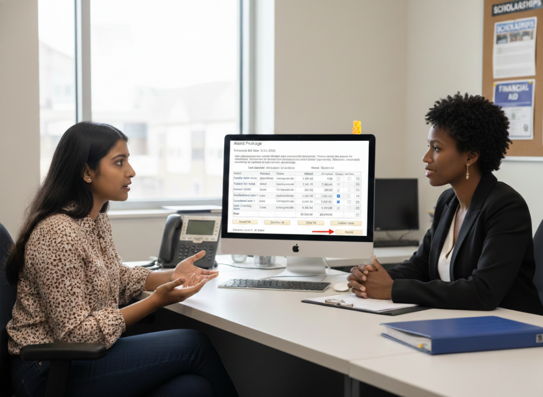 student meeting with financial aid advisor