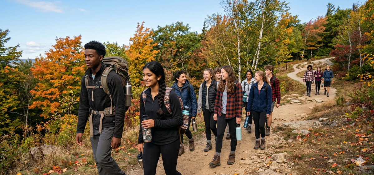 students hiking