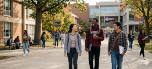 students walking on college campus
