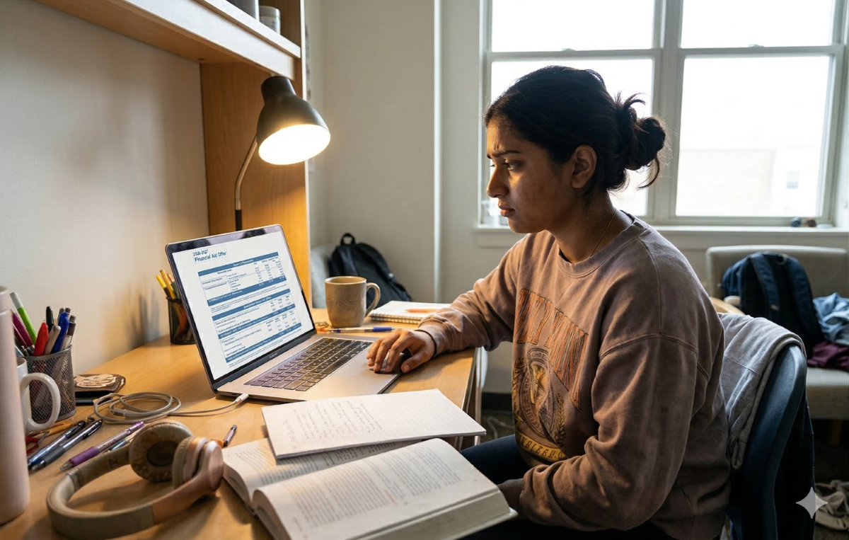 student looking at her financial aid offer