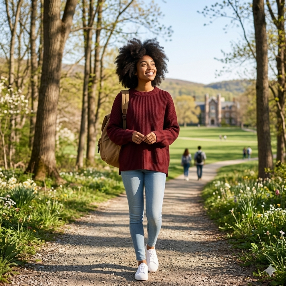 confident student walking outside