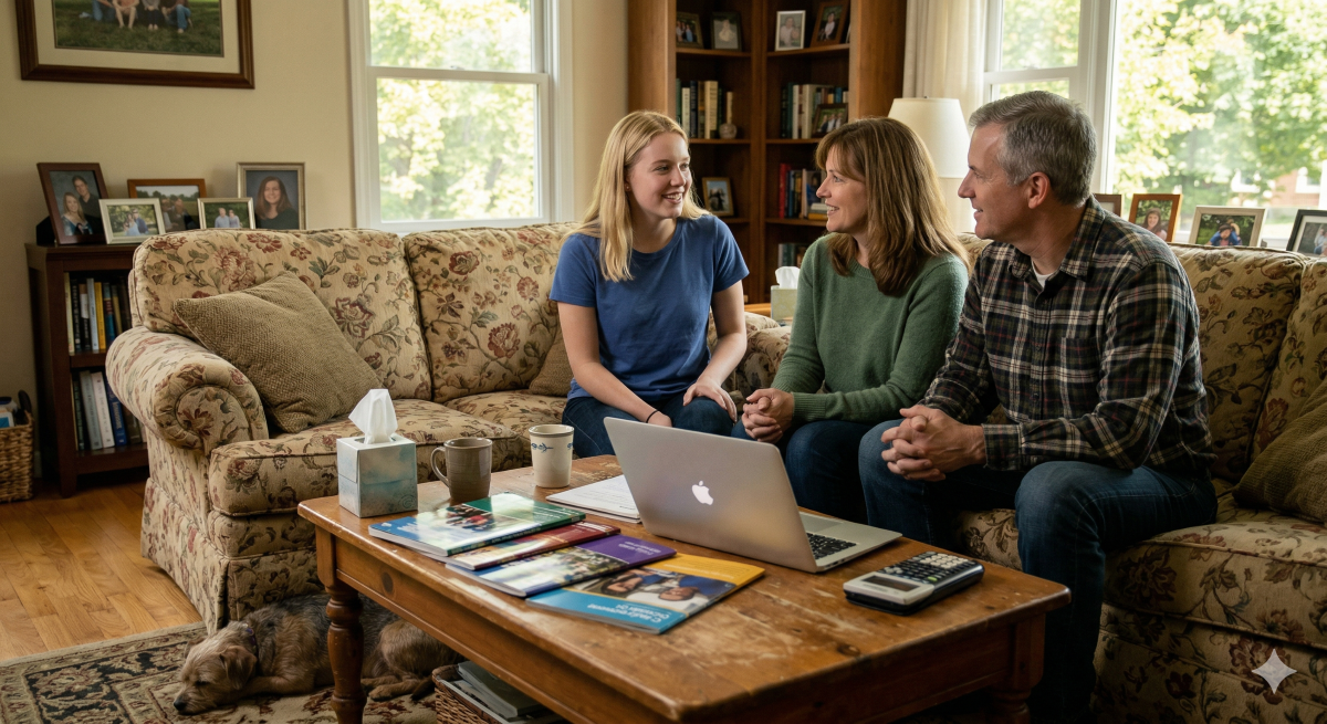 family talking about colleges