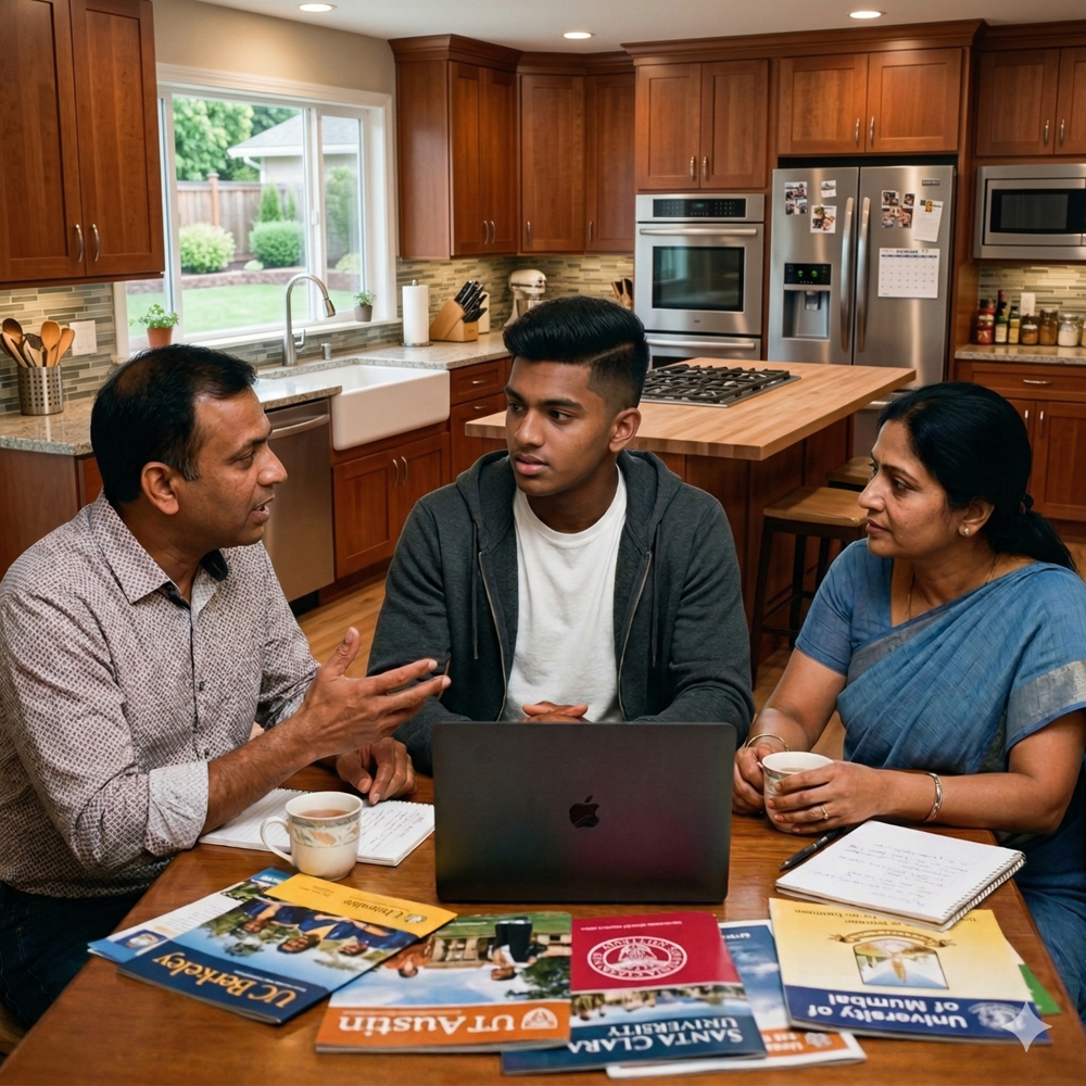 student and parents discussing college plans