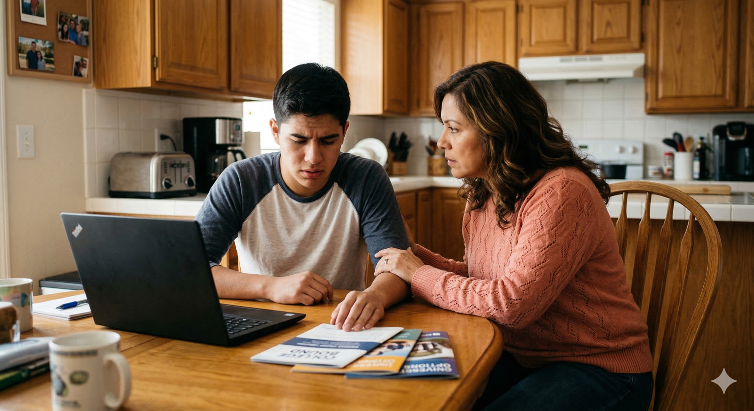 mom and student talking about colleges - let go of your dream school