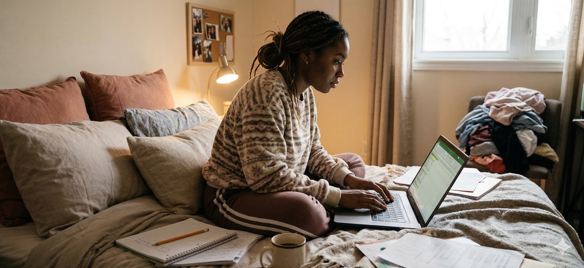 student working on a budget spreadsheet