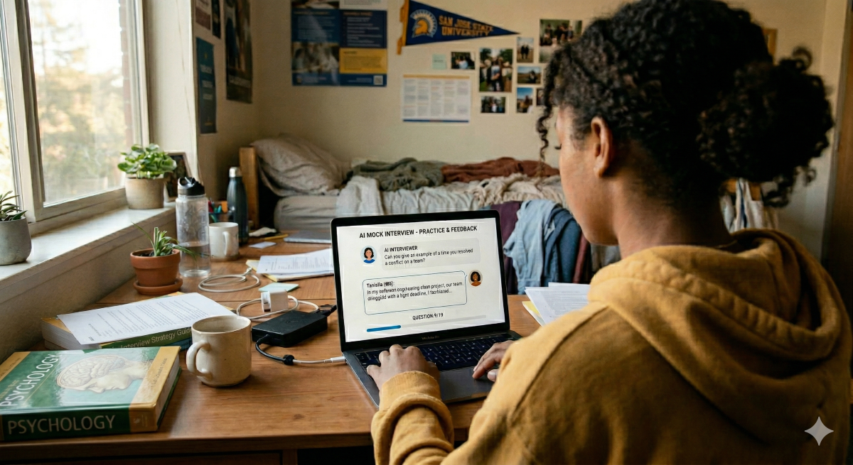 student doing mock interview with AI chatbot