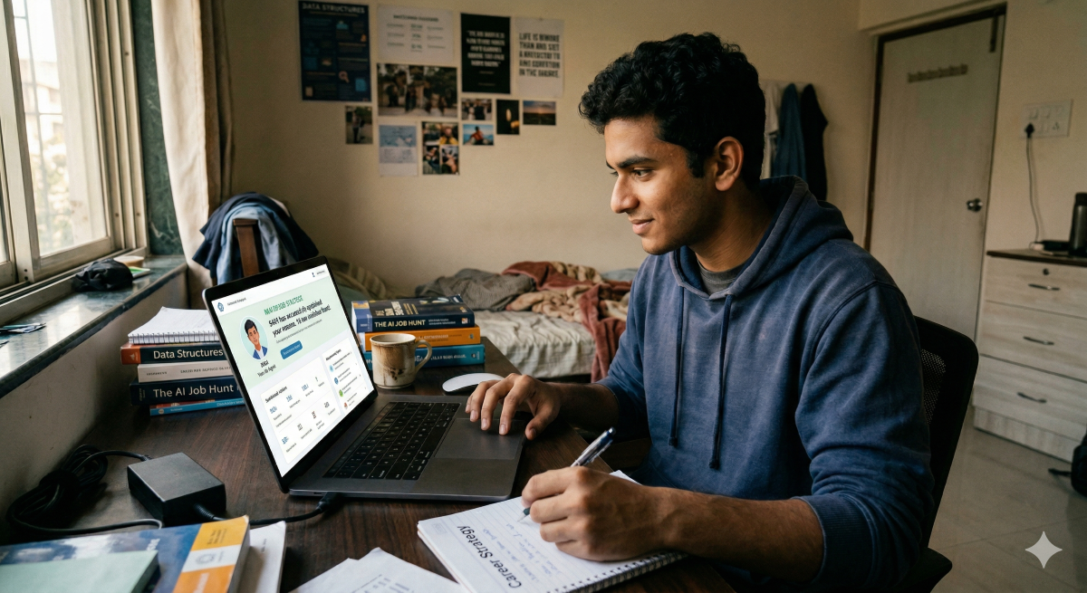 college student using AI agent on laptop to help job search