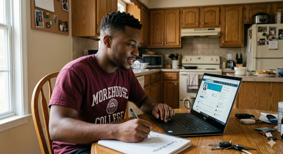 student looking at his linkedin profile
