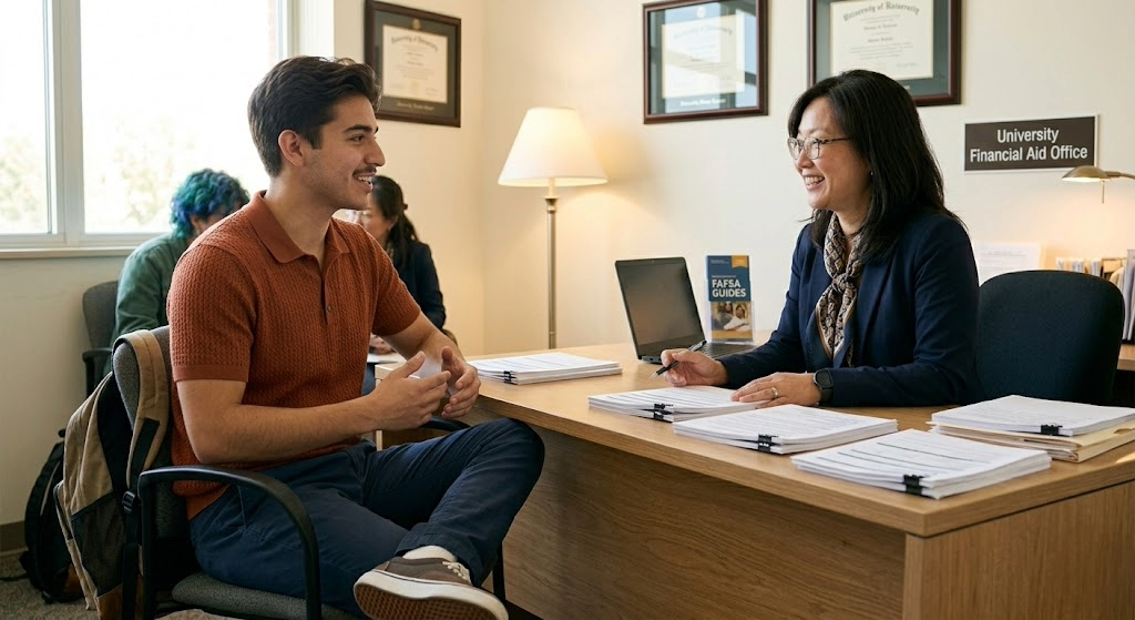 student meeting with financial aid advisor