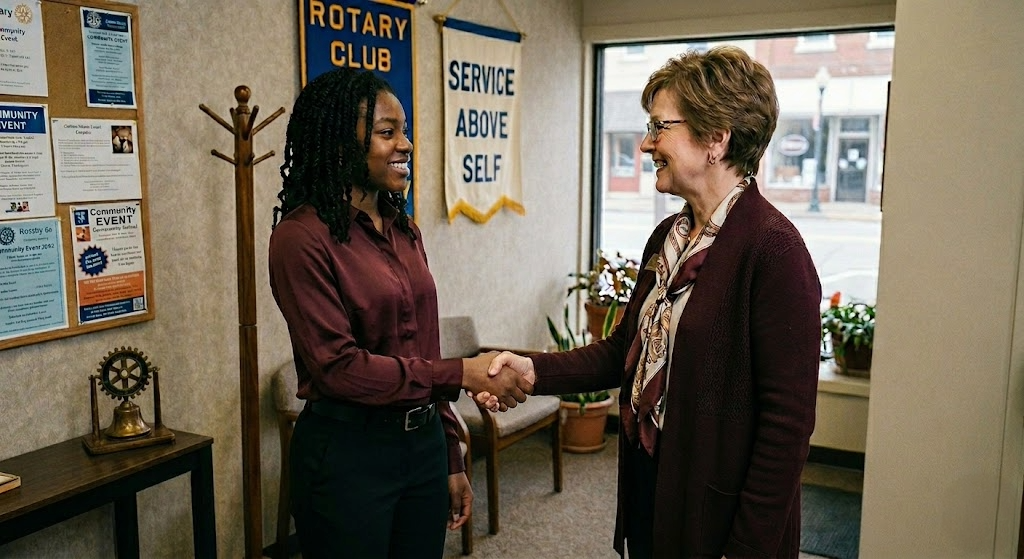 student meeting with a local scholarship provider