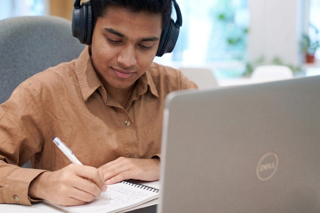 student using laptop