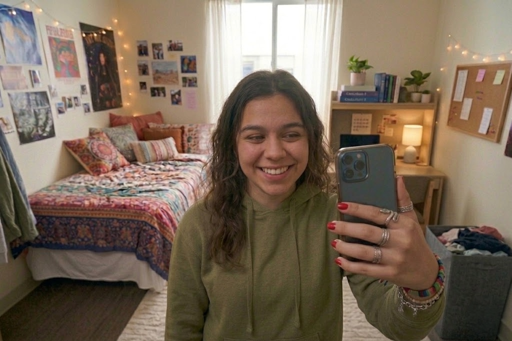 student shooting a selfie video