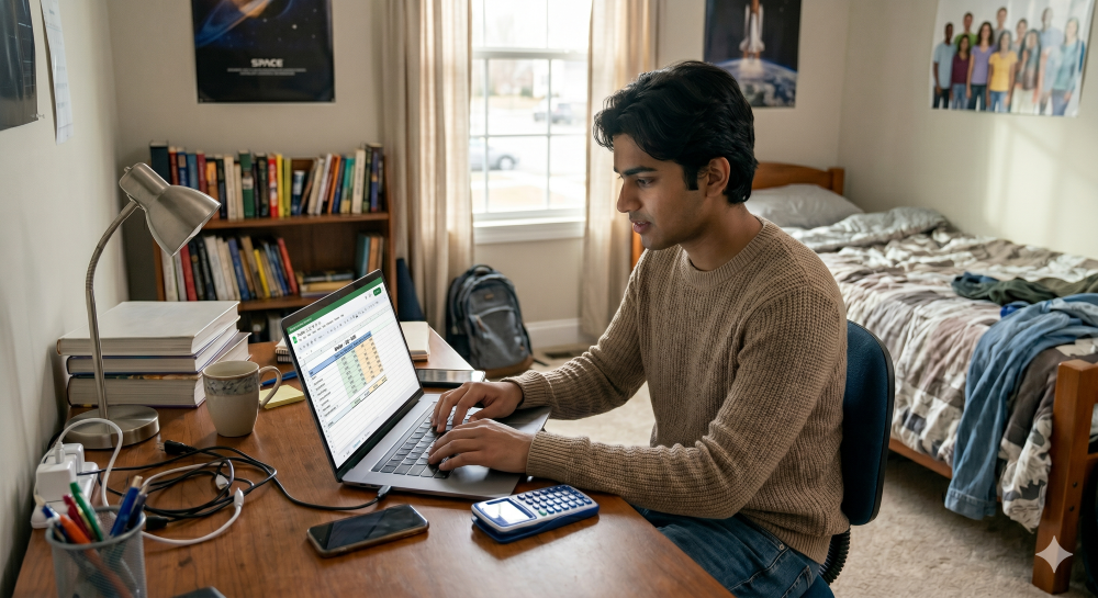 student working on a budget