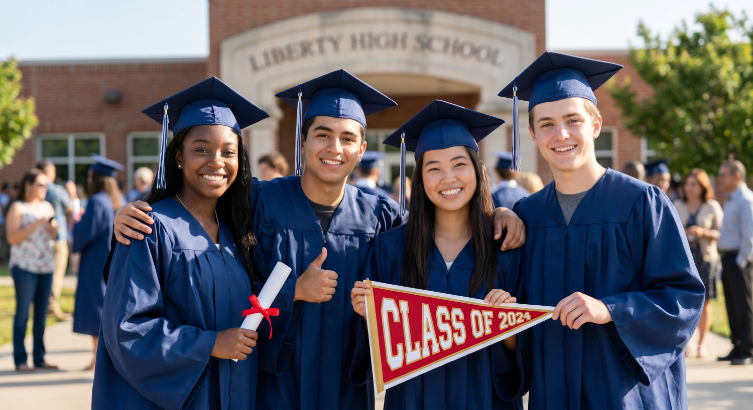 high school graduates in cap and gown