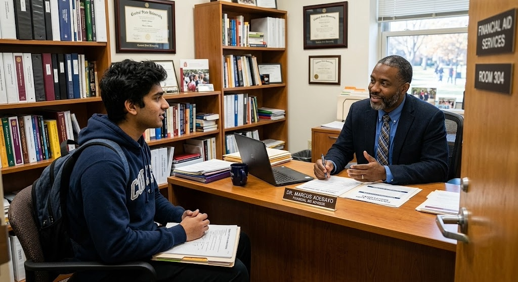 student meeting with financial aid advisor