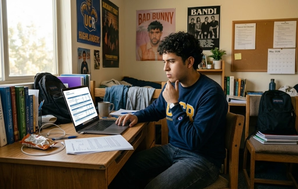 student looking at financial aid offer