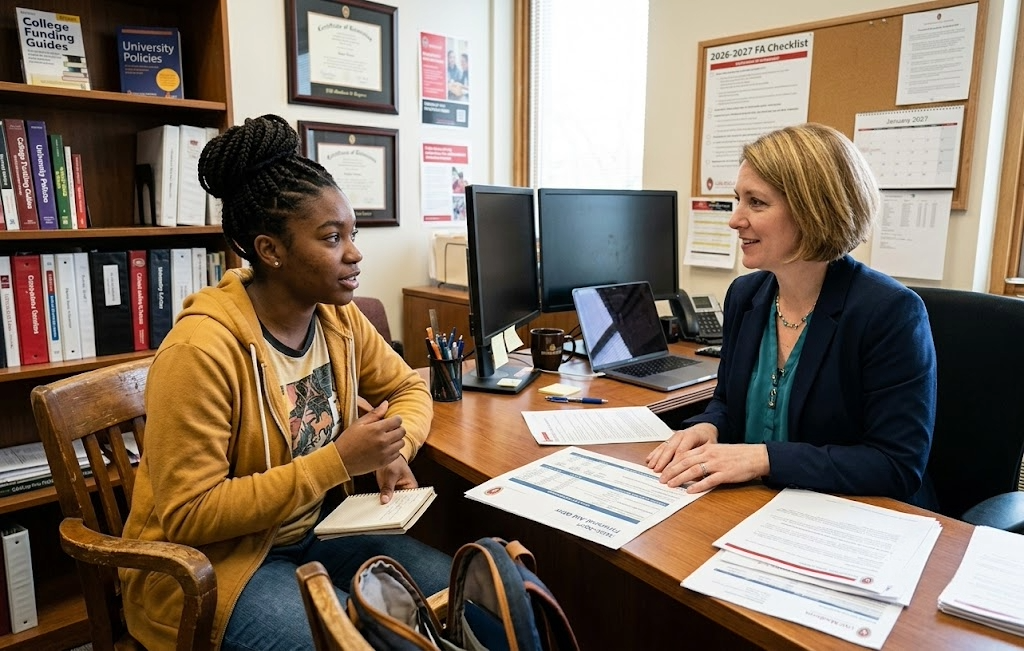 student meeting with financial aid advisor