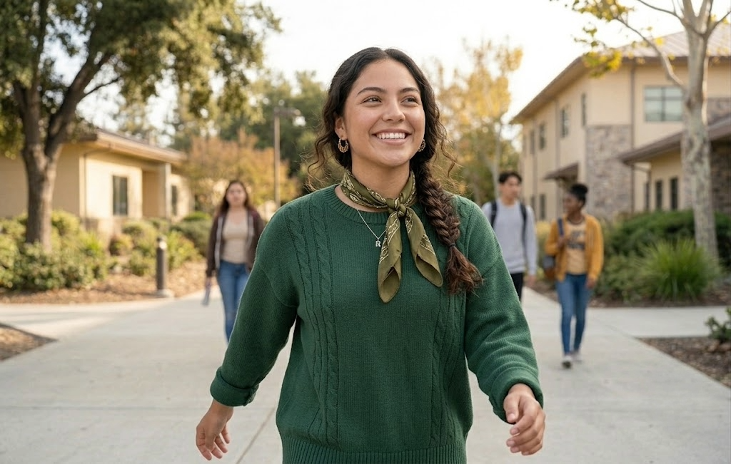college student walking on campus