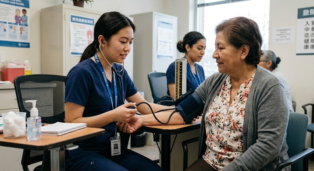 healthcare student working in a clinic
