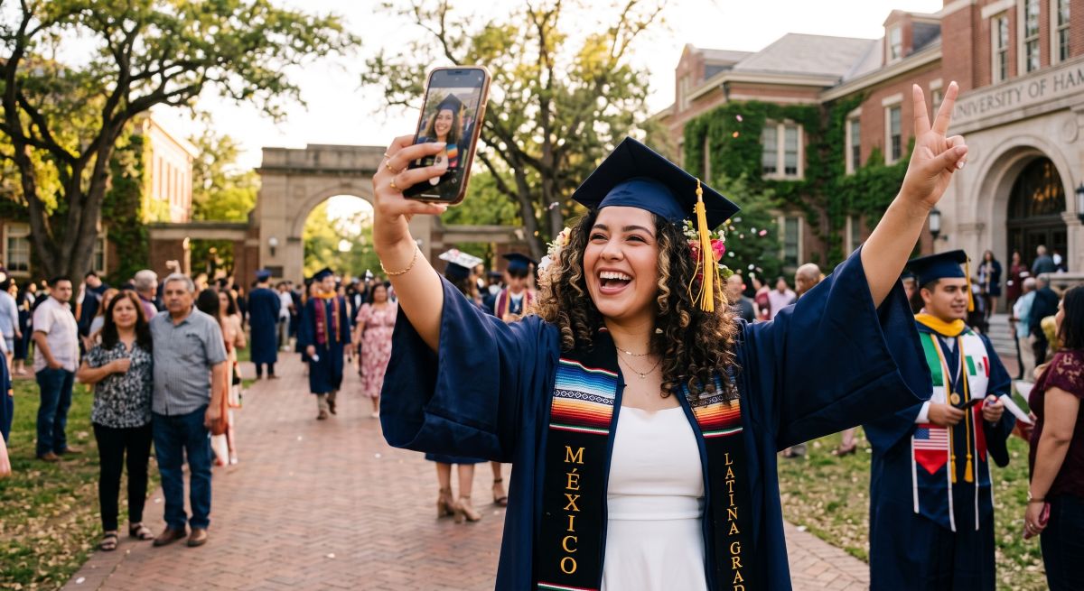 college grad taking a selfie