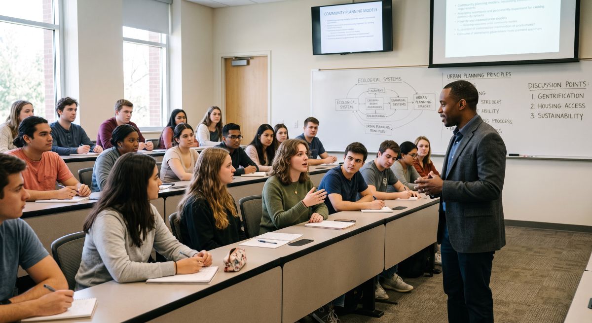 students in a college classroom