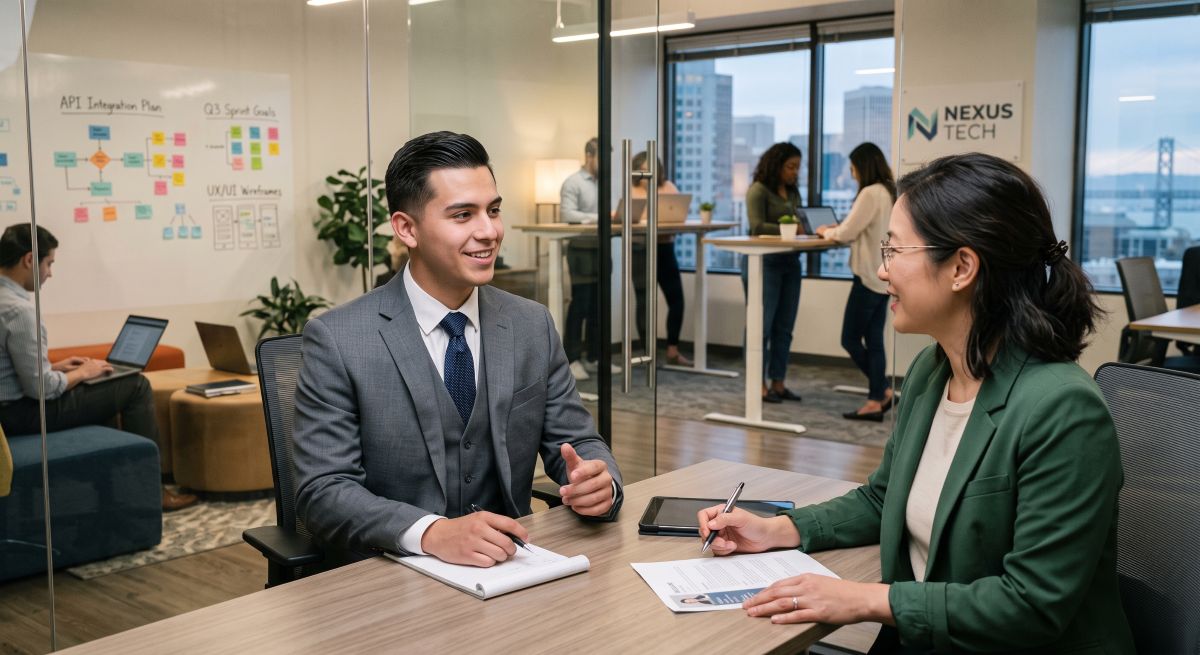student at job interview